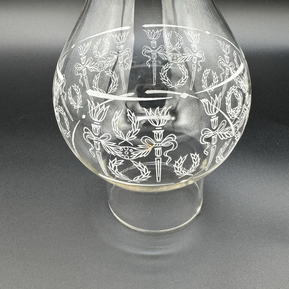 Oil Lamp Clear Glass Replacement Chimney Wheat Flame Etched - Picture 3 of 8